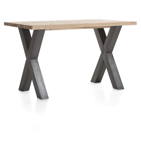 Metalox, table de bar 160 x 90 cm (hauteur: 92 cm) - bords effet tronc d'arbre - pieds X en métal - Henders and Hazel