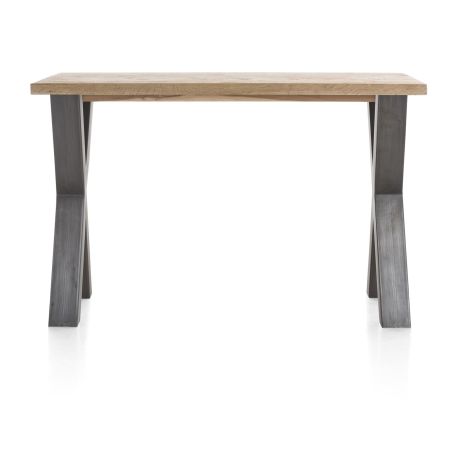 Metalox, table de bar 160 x 90 cm (hauteur: 92 cm) - bords effet tronc d'arbre - pieds X en métal - Henders and Hazel