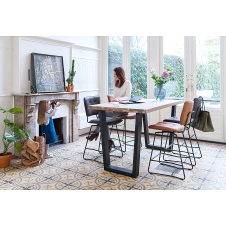 Metalox, table de bar 160 x 90 cm (hauteur: 92 cm) - bords effet tronc d'arbre - pieds V en métal - Henders and Hazel