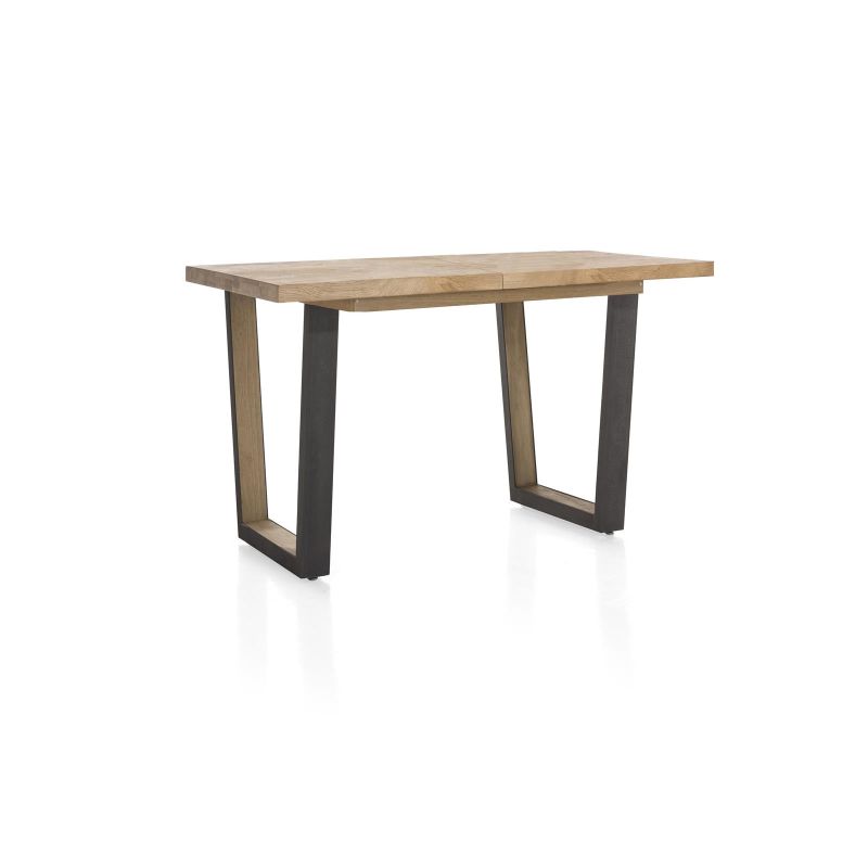Metalox, table de bar à rallonge 140 (+ 50) x 90 cm (hauteur: 92 cm) - bords effet tronc d'arbre - pieds V en métal et bois
