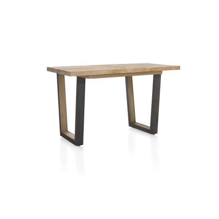Metalox, table de bar à rallonge 140 (+ 50) x 90 cm (hauteur: 92 cm) - bords effet tronc d'arbre - pieds V en métal et bois