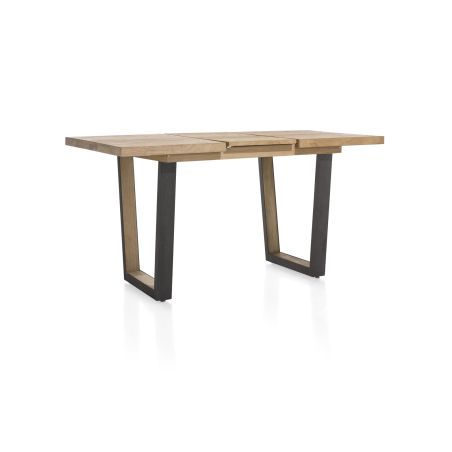 Metalox, table de bar à rallonge 140 (+ 50) x 90 cm (hauteur: 92 cm) - bords effet tronc d'arbre - pieds V en métal et bois