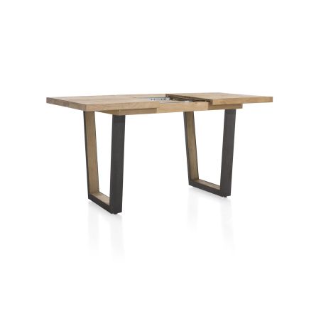 Metalox, table de bar à rallonge 140 (+ 50) x 90 cm (hauteur: 92 cm) - bords effet tronc d'arbre - pieds V en métal et bois