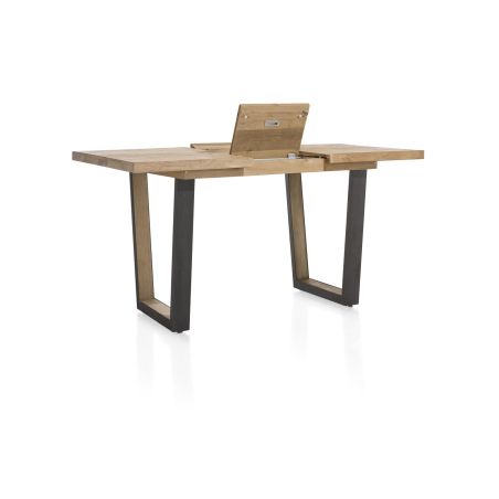 Metalox, table de bar à rallonge 140 (+ 50) x 90 cm (hauteur: 92 cm) - bords effet tronc d'arbre - pieds V en métal et bois