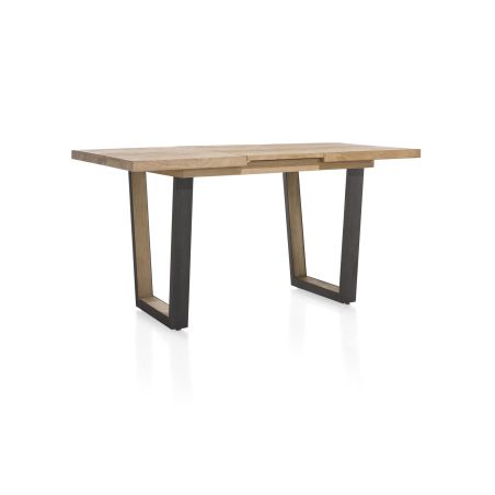 Metalox, table de bar à rallonge 140 (+ 50) x 90 cm (hauteur: 92 cm) - bords effet tronc d'arbre - pieds V en métal et bois