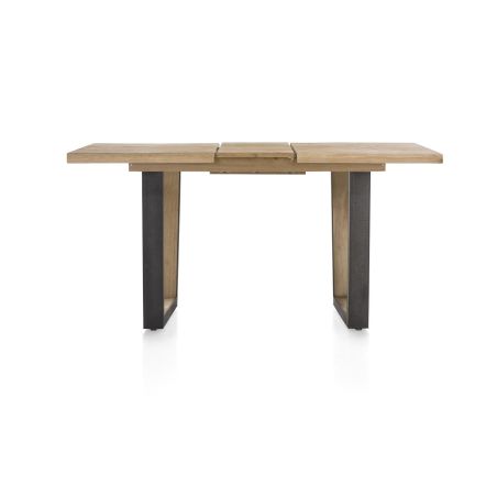 Metalox, table de bar à rallonge 140 (+ 50) x 90 cm (hauteur: 92 cm) - bords effet tronc d'arbre - pieds V en métal et bois