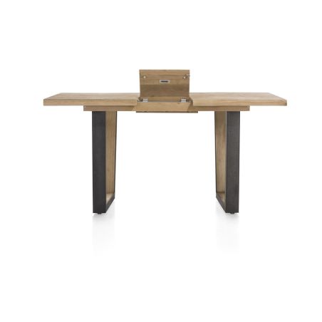Metalox, table de bar à rallonge 140 (+ 50) x 90 cm (hauteur: 92 cm) - bords effet tronc d'arbre - pieds V en métal et bois
