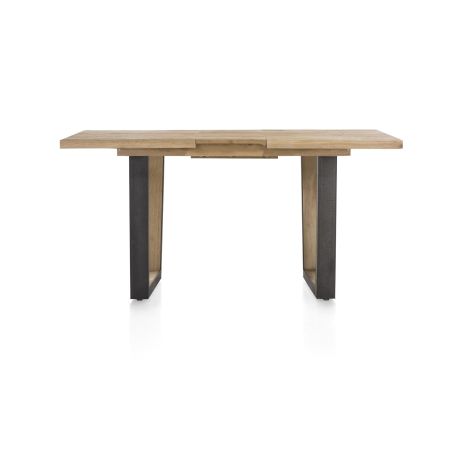 Metalox, table de bar à rallonge 140 (+ 50) x 90 cm (hauteur: 92 cm) - bords effet tronc d'arbre - pieds V en métal et bois