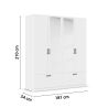 Armoire 181 cm BLISS avec 2 portes pleines, 2 portes miroirs et 2 tiroirs en décor blanc mat