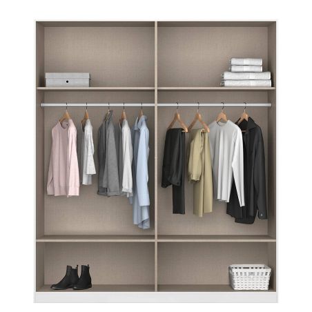 Armoire 181 cm BLISS avec 2 portes pleines, 2 portes miroirs et 2 tiroirs en décor gris metal mat