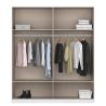 Armoire 181 cm BLISS avec 2 portes pleines, 2 portes miroirs et 2 tiroirs en décor gris metal mat et chêne artisan