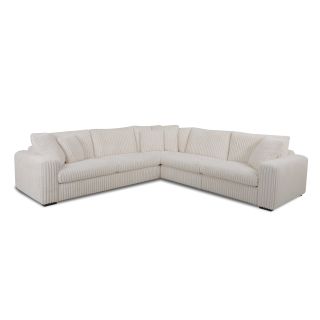 Canapé d'angle DIMITRI 308x309 cm en tissu velours côtelé crème