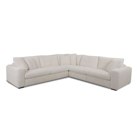 Canapé d'angle DIMITRI 308x309 cm en tissu velours côtelé crème
