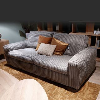 Canapé 2,5 places fixes DIMITRI 224 cm en tissu velours côtelé gris étain