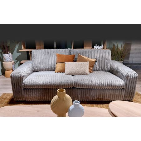 Canapé 2,5 places fixes DIMITRI 224 cm en tissu velours côtelé gris étain