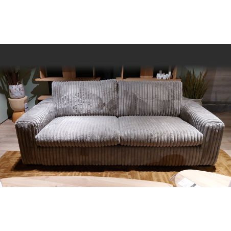 Canapé 2,5 places fixes DIMITRI 224 cm en tissu velours côtelé gris étain
