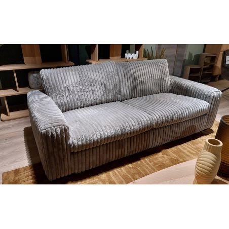 Canapé 2,5 places fixes DIMITRI 224 cm en tissu velours côtelé gris étain