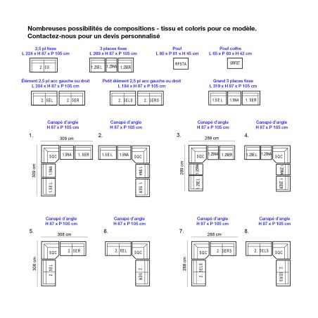 Canapé 2,5 places fixes DIMITRI 224 cm en tissu velours côtelé gris étain
