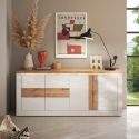Buffet 4 portes 210 cm CRONOS BLANC CADIZ avec décor partiel cadiz en facade et LED inclus