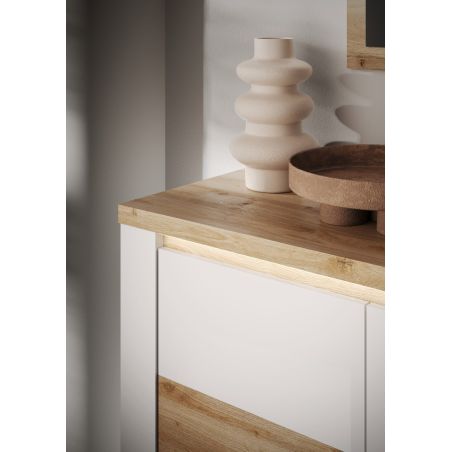 Buffet 3 portes 156 cm CRONOS BLANC CADIZ avec décor partiel cadiz en facade et LED inclus