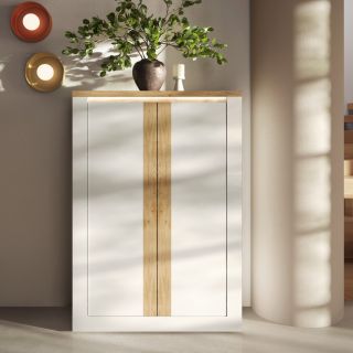 Buffet haut 2 portes CRONOS BLANC CADIZ avec décor partiel cadiz en facade et LED inclus