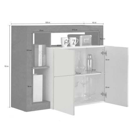 Buffet design 2 portes BURGA BETON 108 cm