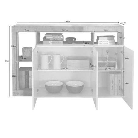 Buffet design 3 portes BURGABETON 146 cm