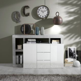 Buffet design 2 portes et 3 tiroirs BURGA BETON 146 cm