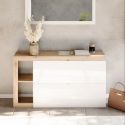 Meuble a chaussures 2 portes rabattantes BURGA 133 cm en blanc brillant et décor chêne cadiz