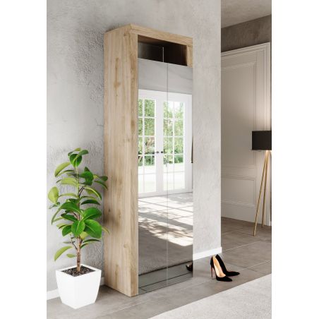 Armoire d'entrée BURGA en décor chêne cadiz avec 2 portes miroirs