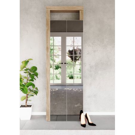 Armoire d'entrée BURGA en décor chêne cadiz avec 2 portes miroirs