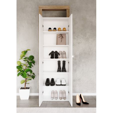 Armoire d'entrée BURGA en décor chêne cadiz avec 2 portes miroirs