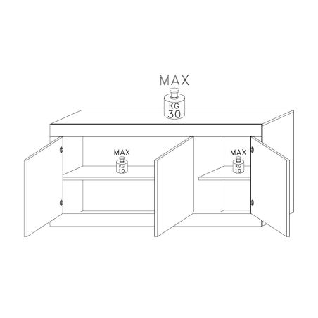 Buffet 3 portes BERGAME BLACK en coloris noir mat et pero
