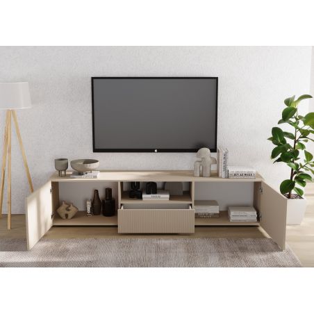 Meuble TV 181 cm JANEIRO CACHEMIRE avec 2 portes 1 tiroir et 1 niche