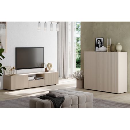 Meuble TV 181 cm JANEIRO CACHEMIRE avec 2 portes 1 tiroir et 1 niche