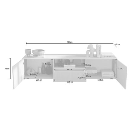 Meuble TV 181 cm JANEIRO CACHEMIRE avec 2 portes 1 tiroir et 1 niche