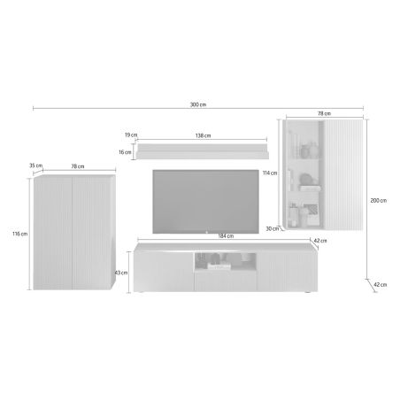Ensemble meuble TV contemporain JANEIRO BLANC 300 x 200 cm