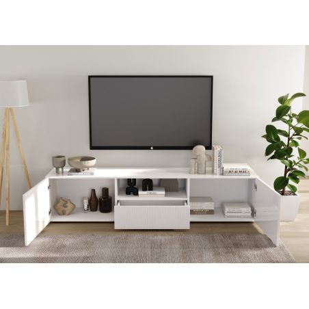 Meuble TV 181 cm JANEIRO BLANC avec 2 portes 1 tiroir et 1 niche