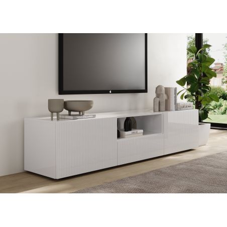 Meuble TV 181 cm JANEIRO BLANC avec 2 portes 1 tiroir et 1 niche