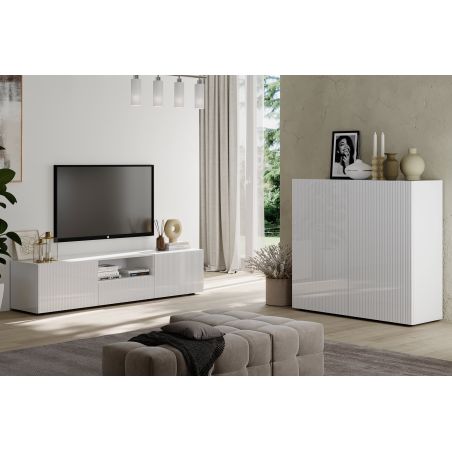 Meuble TV 181 cm JANEIRO BLANC avec 2 portes 1 tiroir et 1 niche