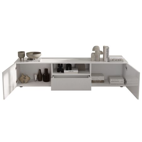 Meuble TV 181 cm JANEIRO BLANC avec 2 portes 1 tiroir et 1 niche