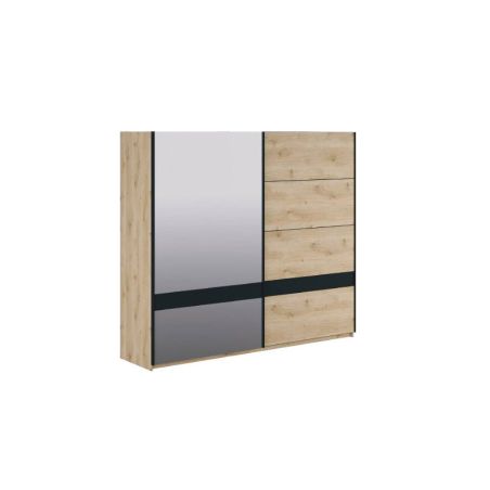 Armoire 244 cm KIRAN en décor chêne clair avec 2 portes coulissantes