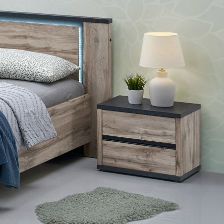 Chevet CASPIAN en décor chêne canada avec 2 tiroirs