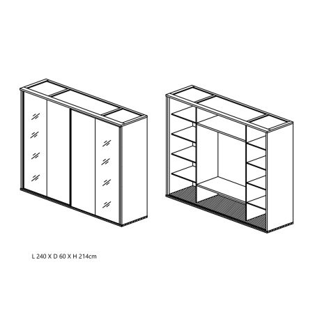 Armoire 240 cm CASPIAN avec 2 portes coulissantes