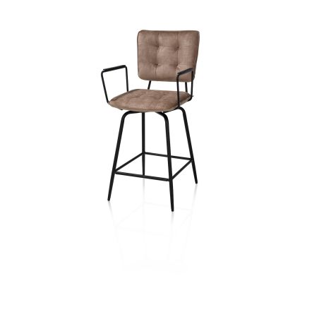 Manou, chaise de bar avec accoudoirs - off black - tissu Karese - Henders and Hazel
