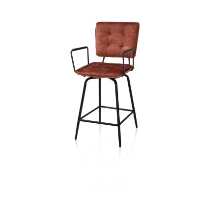 Manou, chaise de bar avec accoudoirs - off black - tissu Karese - Henders and Hazel