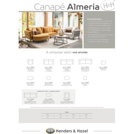 Almeria, Canapé 4 places 2 pièces, ressorts ensaches, pied design - Henders and Hazel