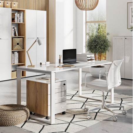 Bureau GW-MONTERIA 160 cm blanc avec tablette avec support en verre de sécurité