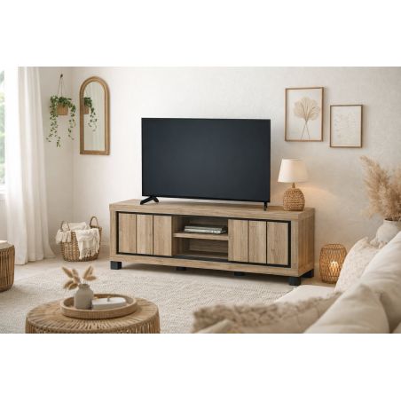 Meuble TV 155 cm GREGORY avec 2 portes et 2 niches