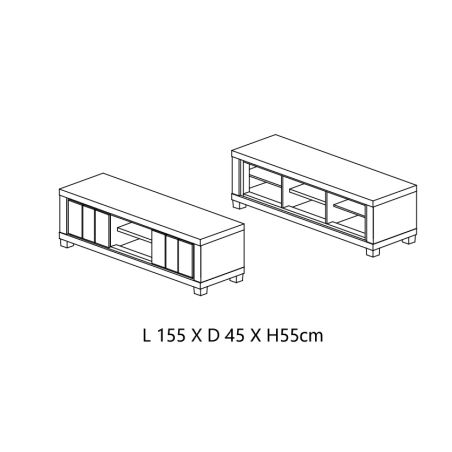 Meuble TV 155 cm GREGORY avec 2 portes et 2 niches